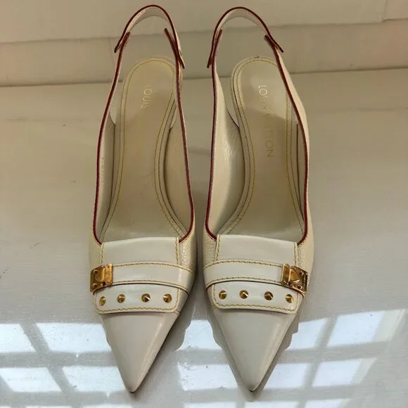 Louis Vuitton White Leather Heels - Vintage